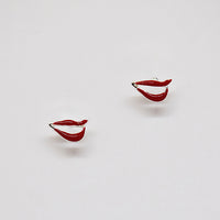 Smile Red Enamel lips in silver