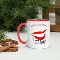 Start Your Day with a Smile Mug with red color Inside
