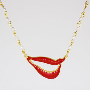 Sylvia Bennett signature lips pendant with PermaGold Chain and pearl beads