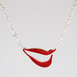 Sylvia Bennett signature lips pendant with PermaSilver Chain and pearl beads