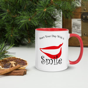 Start Your Day with a Smile Mug with red color Inside